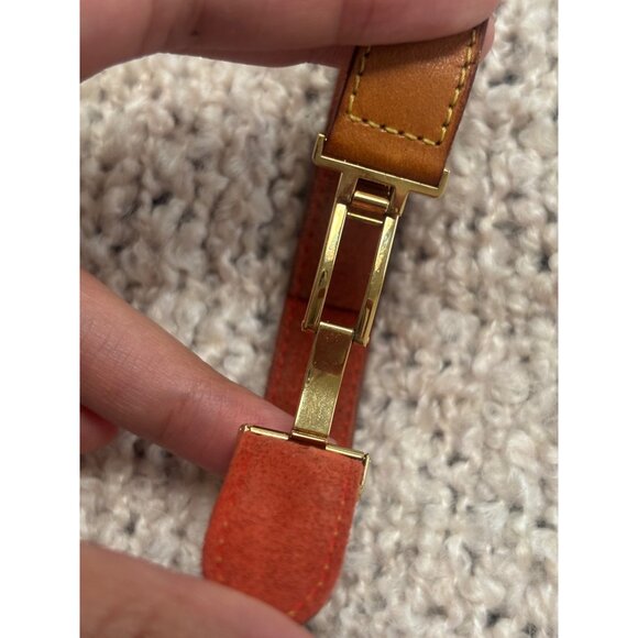 Louis Vuitton Monogram Leather Bracelet With Gold-Tone Floral Clasp - Picture 8 of 10